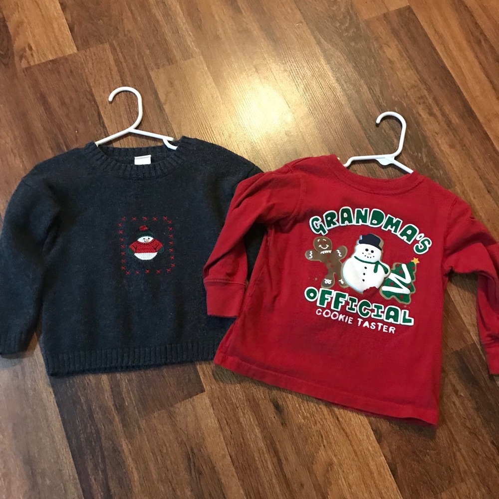 Christmas sweater and long sleeve shirt.